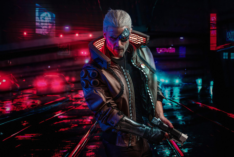 Geralt of Rivia from the Witcher in a Cyberpunk 2077 Setting Geralt of Rivia from the Witcher in a Cyberpunk 2077 Setting