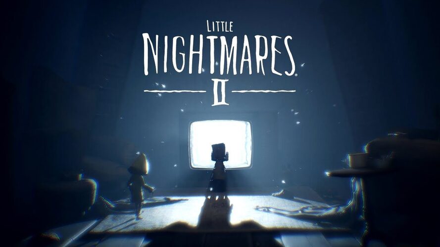 Little Nightmares 2 paper bag boy standing in front of tv