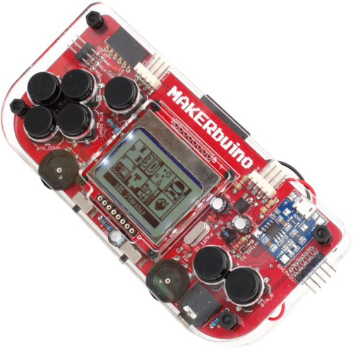 circuitmess makerbuino handheld emulator console transparent front 45deg