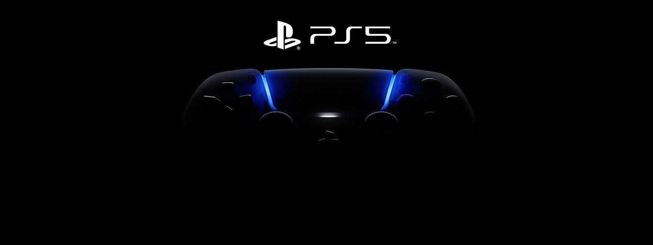 dualsense ps5 controller with blue light and black background
