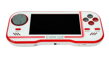 evercade handheld gaming console white red front bottom