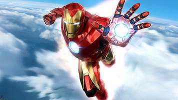 iron man flying in the sky while using his powers