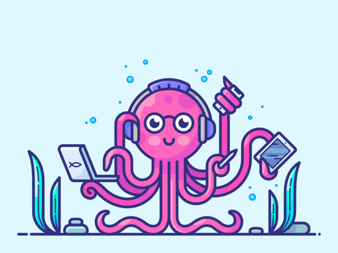 multitasking cute pink octopus
