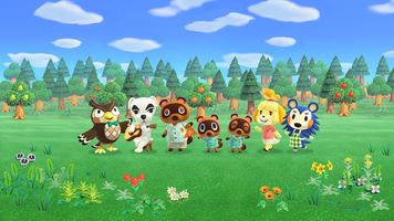 seven beloved characters of animal crossing new horizons in front of a field